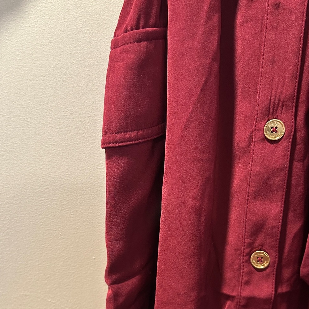 NWT Michael kors Women's Burgundy Button-Front Shirt Dress with Tie Waist - Picture 5 of 5
